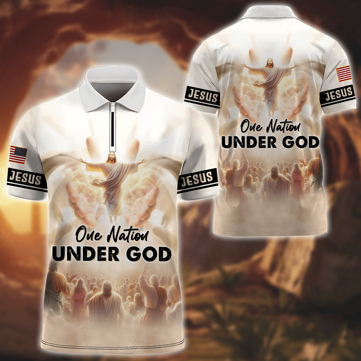 One Nation Under God - Zipper Polo Shirt, easychoo.com