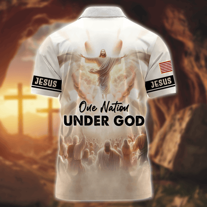 One Nation Under God - Zipper Polo Shirt, easychoo.com