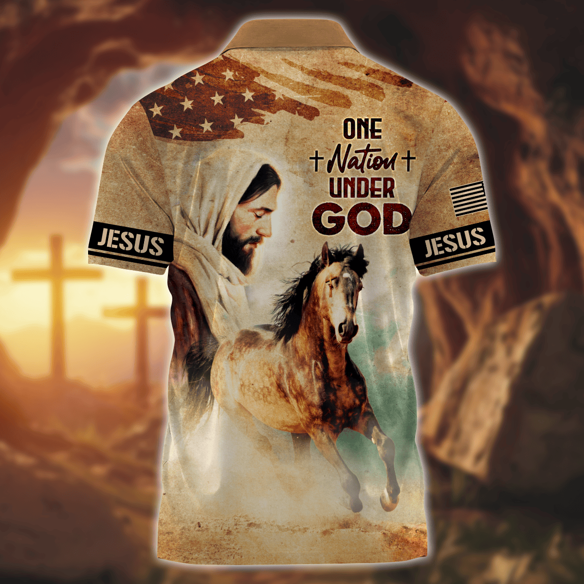 Jesus Vintage Shirt - One Nation Under God - Zipper Polo Shirt, easychoo.com