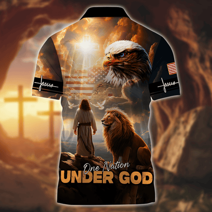 Premium U.S - One Nation Under God - Zipper Polo Shirt, easychoo.com