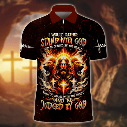 Premium U.S - I would rather stand with God - Zipper Polo Shirt, easychoo.com