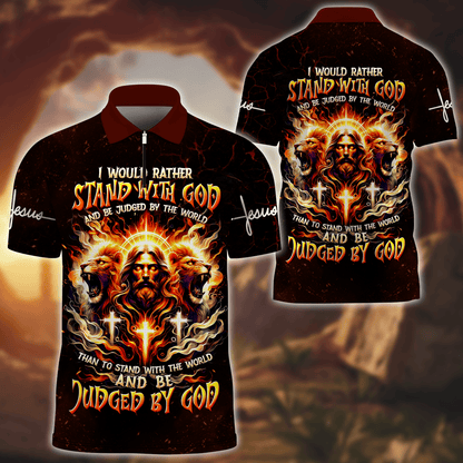 Premium U.S - I would rather stand with God - Zipper Polo Shirt, easychoo.com