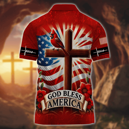 Premium U.S - God Bless America - Zipper Polo Shirt, easychoo.com