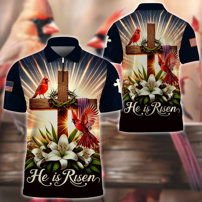 Premium U.S - He is risen - Zipper Polo Shirt, easychoo.com