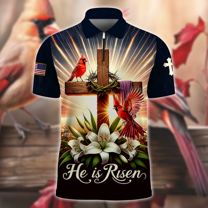Premium U.S - He is risen - Zipper Polo Shirt, easychoo.com