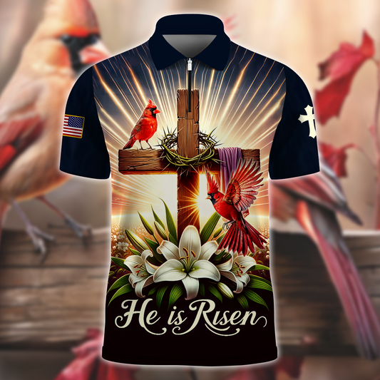 Premium U.S - He is risen - Zipper Polo Shirt, easychoo.com