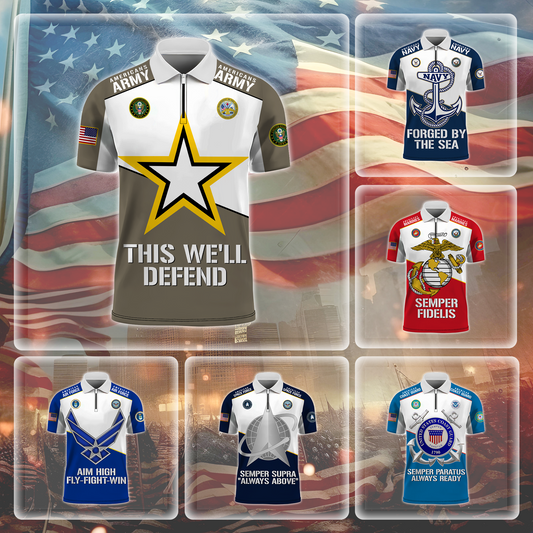 Premium U.S - United States Armed Forces - Zipper Polo shirt , Gifts for veterans