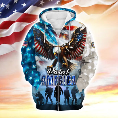 Apparel, Protect America, US Veterans Zip Hoodie , Gifts for veterans