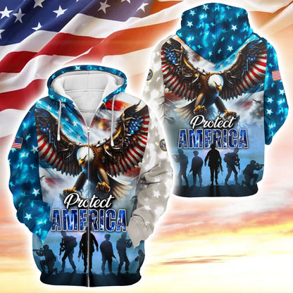 Apparel, Protect America, US Veterans Zip Hoodie , Gifts for veterans