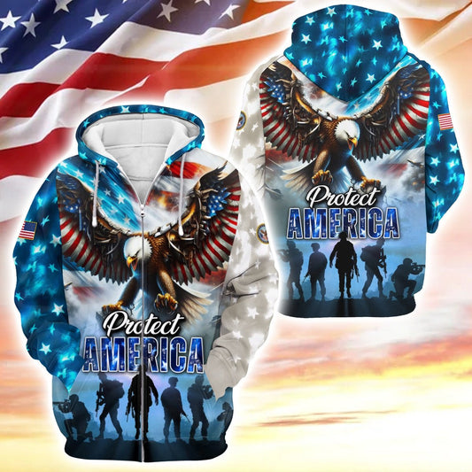 Apparel, Protect America, US Veterans Zip Hoodie , Gifts for veterans