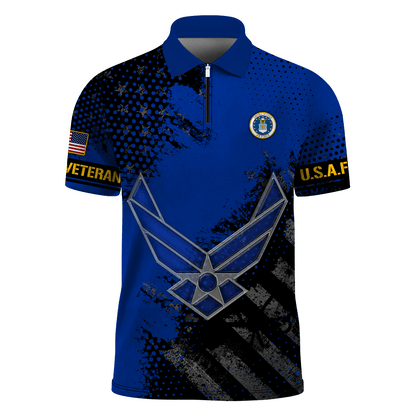 Premium U.S - United States Armed Forces scratch - Zipper Polo shirt , Gifts for veterans
