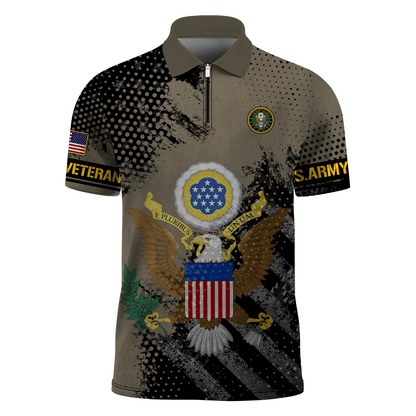 Premium U.S - United States Armed Forces scratch - Zipper Polo shirt , Gifts for veterans