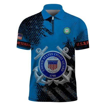 Premium U.S - United States Armed Forces scratch - Zipper Polo shirt , Gifts for veterans