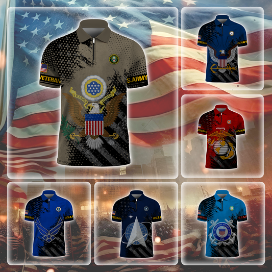 Premium U.S - United States Armed Forces scratch - Zipper Polo shirt , Gifts for veterans