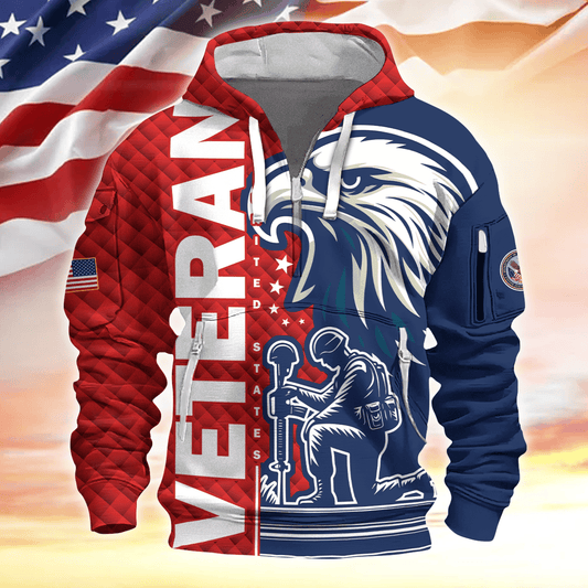 PREMIUM PROUDLY SERVED US VETERANS - HOODIE HALF ZIPPER , Gifts for veterans