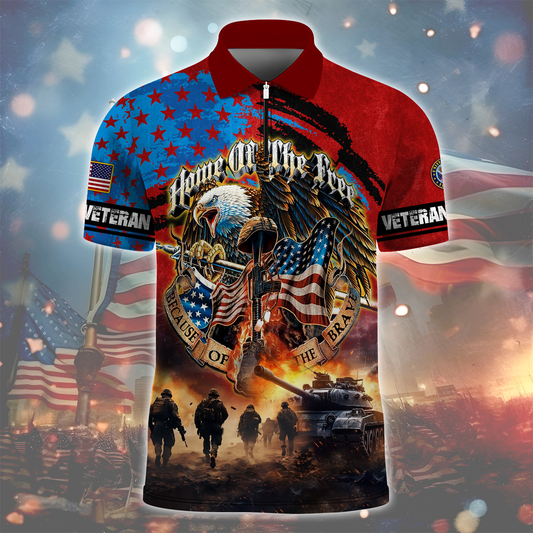 PREMIUM HOME OF THE FREE - Zipper Polo , Gifts for veterans