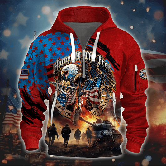 PREMIUM HOME OF THE FREE - HOODIE HALF ZIPPER , Gifts for veterans