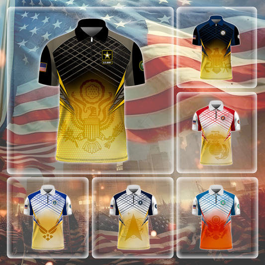 Premium U.S - United States Armed Forces scratch - Sport Zipper Polo shirt , Gifts for veterans