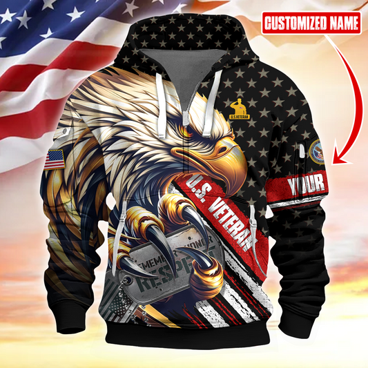Personalized Name, Remember - Honor - Respect, Hoodie Half Zipper , Gifts for veterans