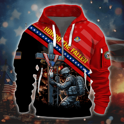 Premium U.S - Honor The Fallen - Hoodie Half Zipper , Gifts for veterans