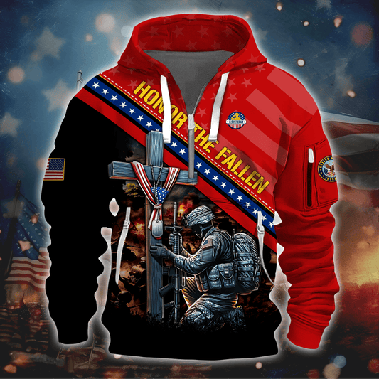 Premium U.S - Honor The Fallen - Hoodie Half Zipper , Gifts for veterans