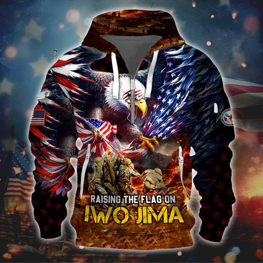 Premium U.S - Raising the Flag on Iwo Jima - Hoodie Half Zipper , Gifts for veterans