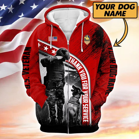 Personalized Dog Name - Thank You For Your Service - Zip Hoodie , Gifts for veterans, easychoo.com