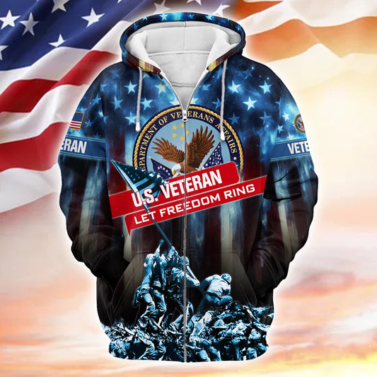 Apparel Veterans Zip Hoodie, Let Freedom Ring, Father's Day, Veterans Day, Gifts For Dad, Gifts For Husband Veteran , Gifts for veterans, easychoo.com