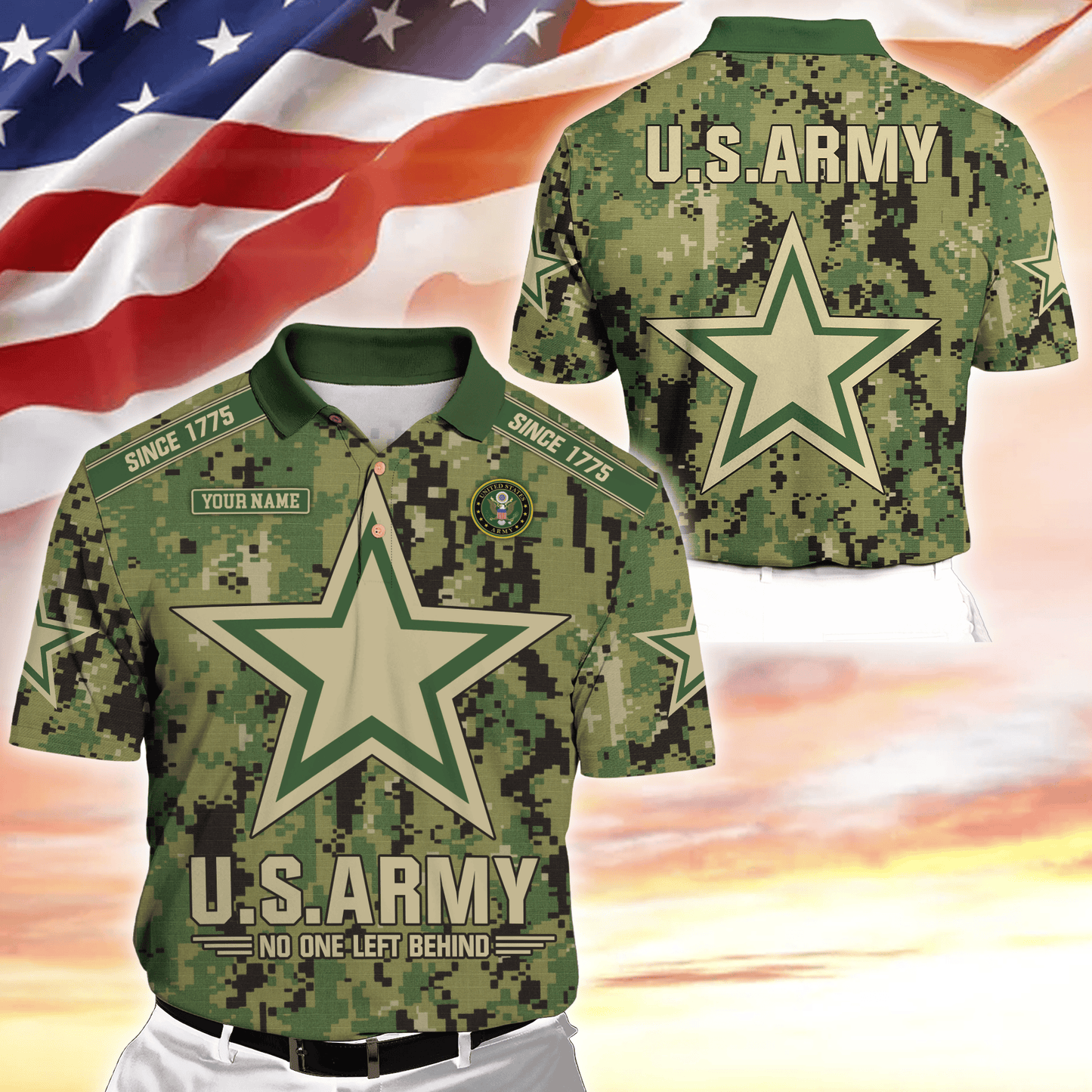 Personalized Name, Camo, Uniforms of the United States Armed Forces , Polo Shirt , Gifts for veterans