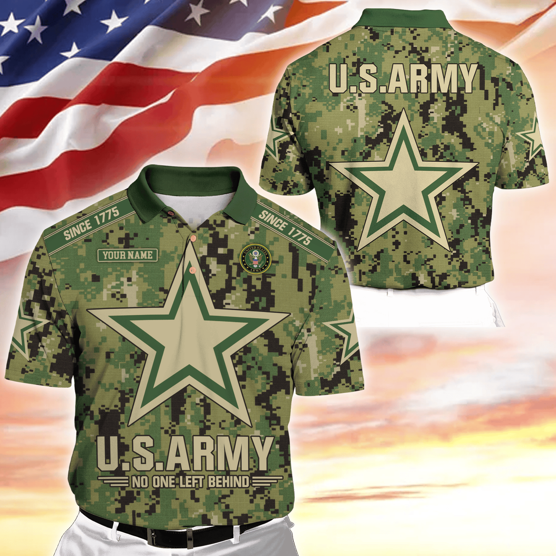 Personalized Name, Camo, Uniforms of the United States Armed Forces , Polo Shirt , Gifts for veterans