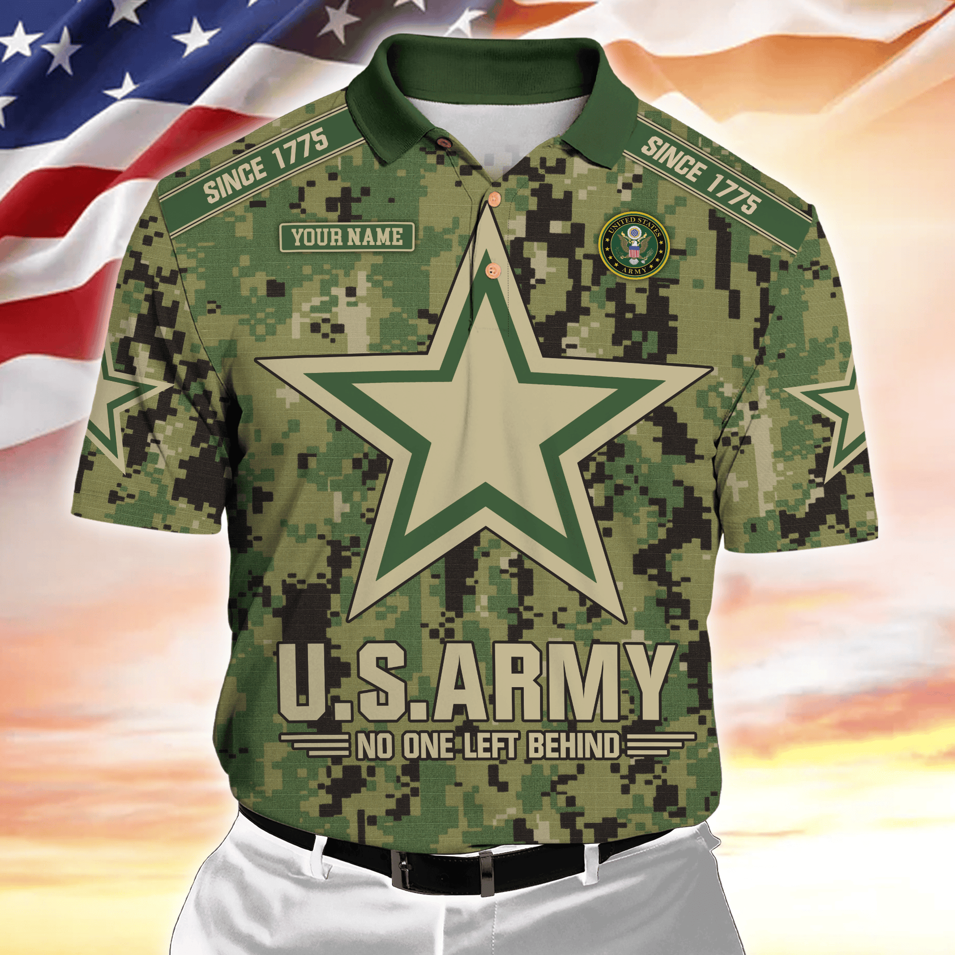 Personalized Name, Camo, Uniforms of the United States Armed Forces , Polo Shirt , Gifts for veterans