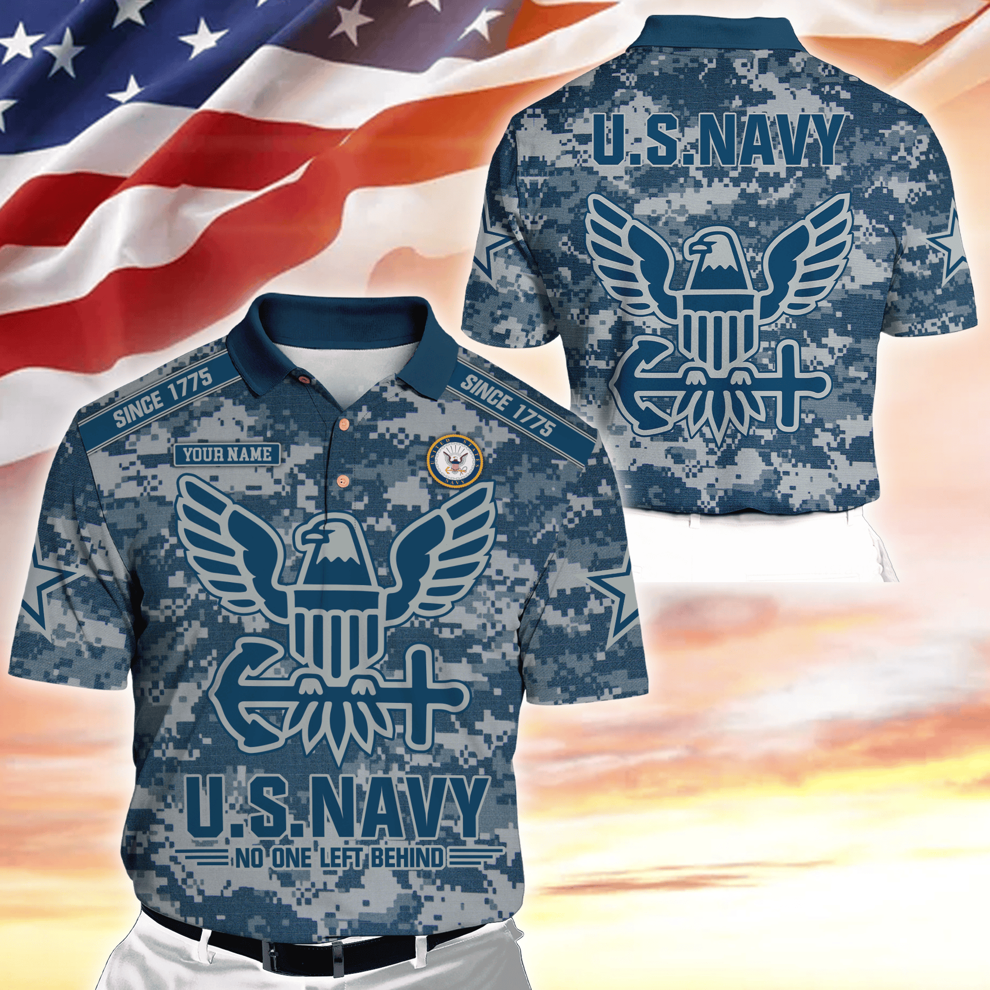 Personalized Name, Camo, Uniforms of the United States Armed Forces , Polo Shirt , Gifts for veterans
