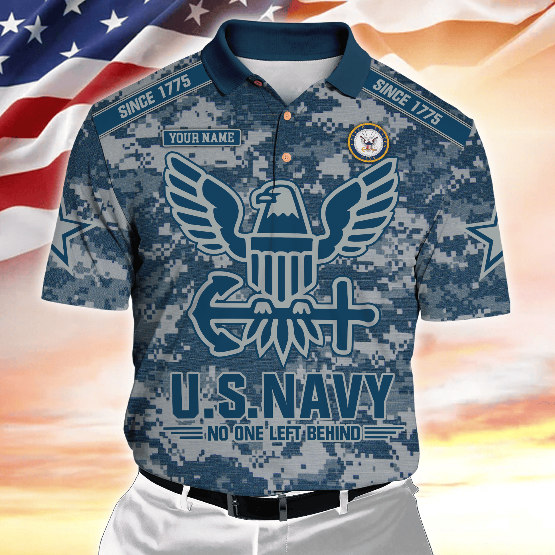 Personalized Name, Camo, Uniforms of the United States Armed Forces , Polo Shirt , Gifts for veterans