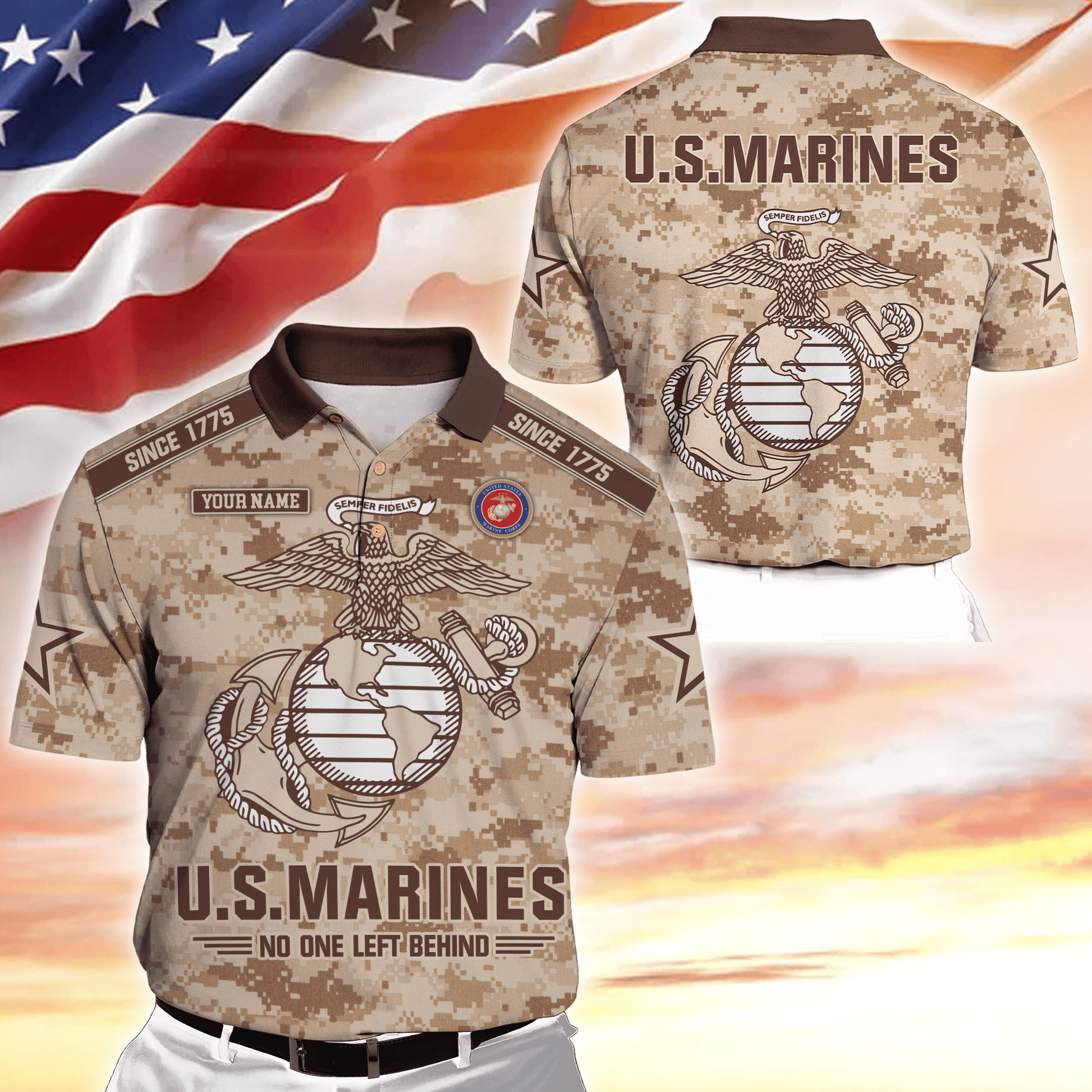 Personalized Name, Camo, Uniforms of the United States Armed Forces , Polo Shirt , Gifts for veterans