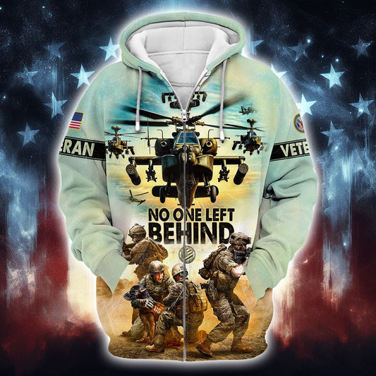 U.S. Veterans, No One Left Behind, Zip Hoodie , Gifts for veterans