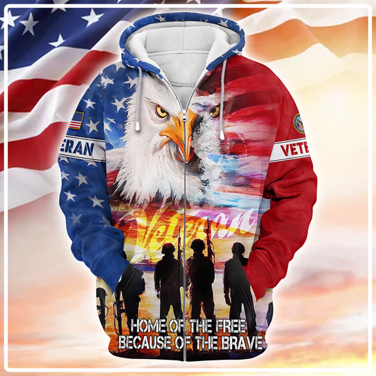 U.S. Veterans, Home Of The Free Because Of The Brave, Zip Hoodie , Gifts for veterans