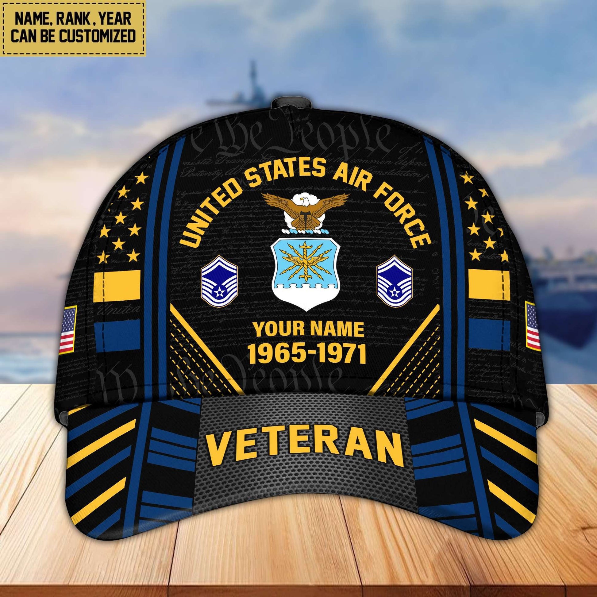 Premium Custom Name, Rank, Years Of Service US Veterans Cap da060801