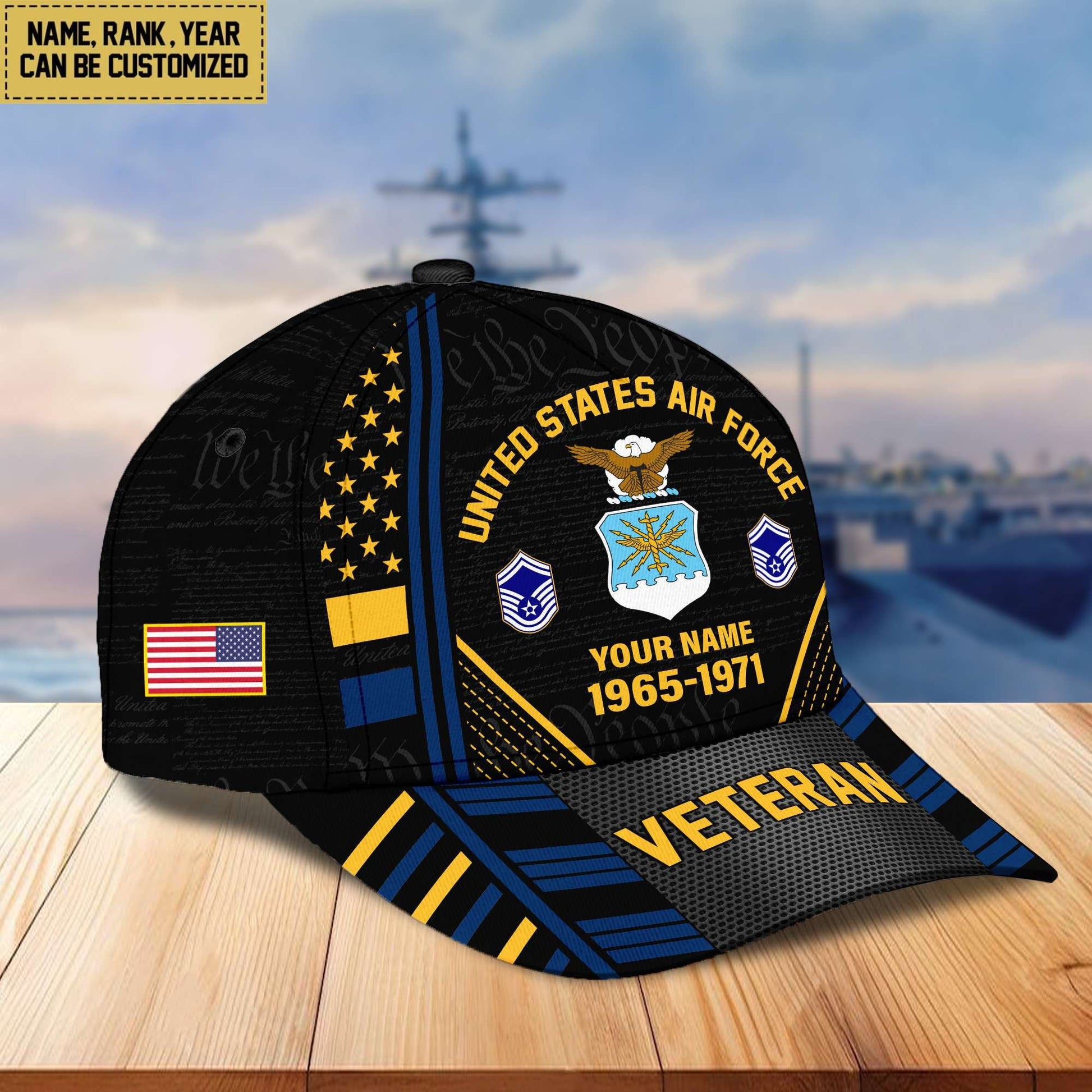 Premium Custom Name, Rank, Years Of Service US Veterans Cap da060801