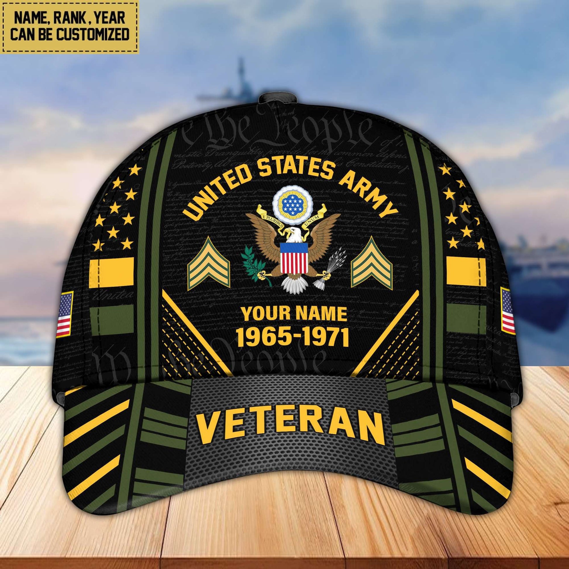Premium Custom Name, Rank, Years Of Service US Veterans Cap da060801