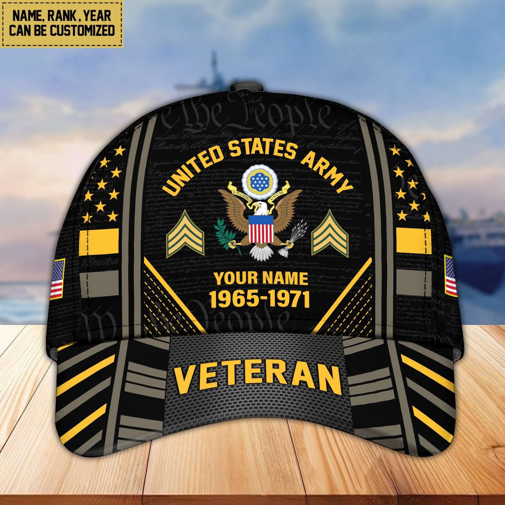 Premium Custom Name, Rank, Years Of Service US Veterans Cap da060801