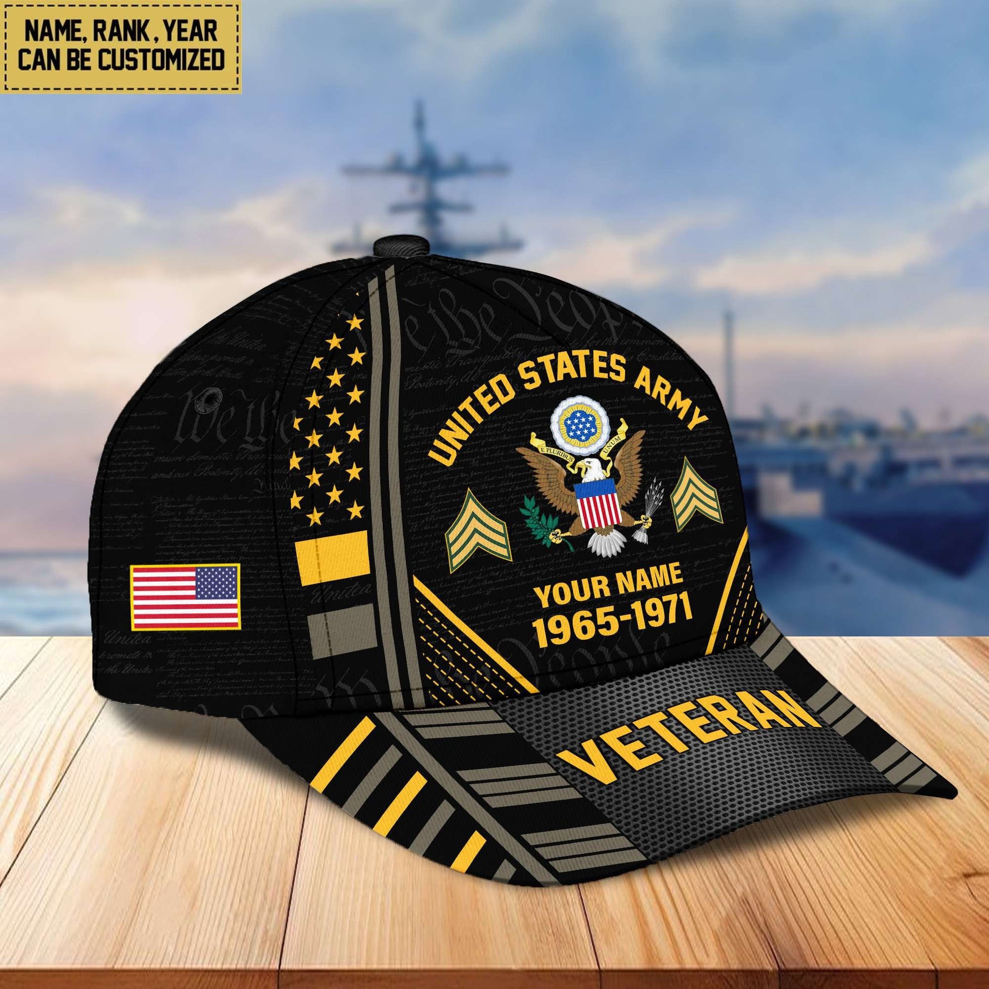 Premium Custom Name, Rank, Years Of Service US Veterans Cap da060801