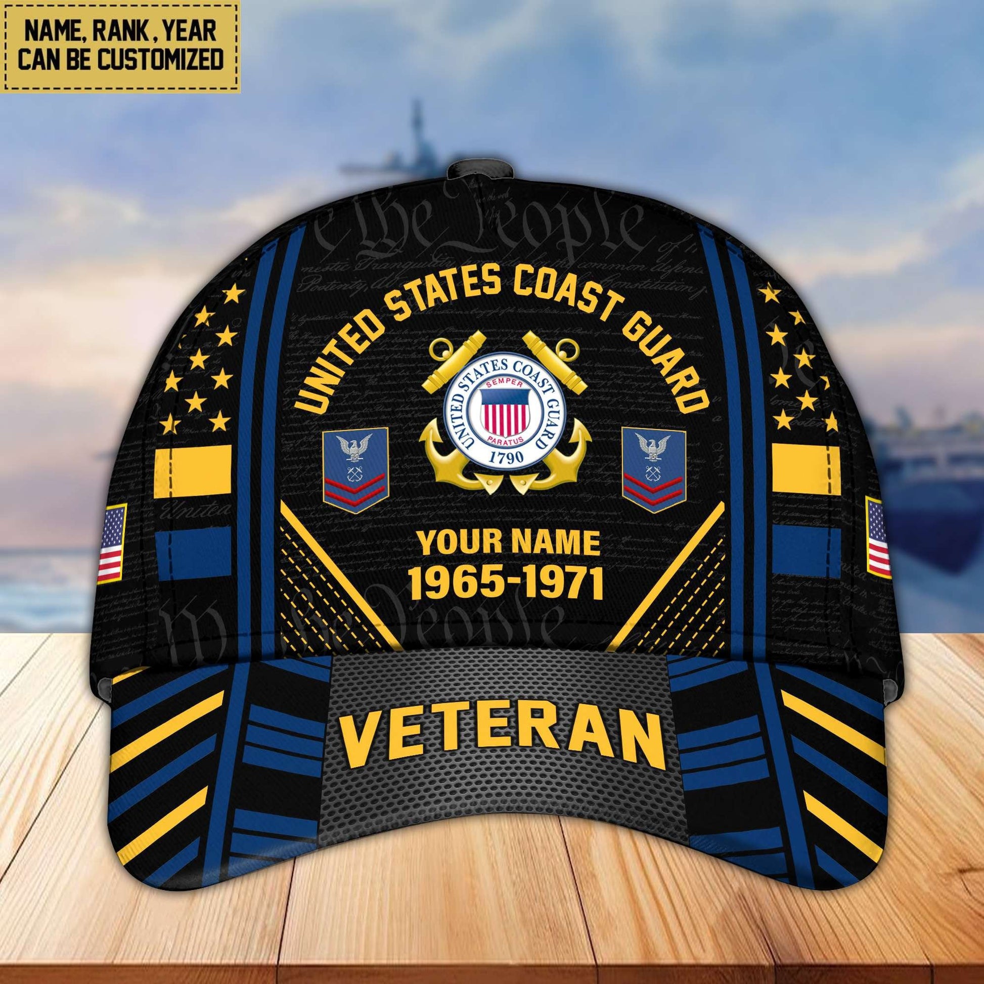 Premium Custom Name, Rank, Years Of Service US Veterans Cap da060801