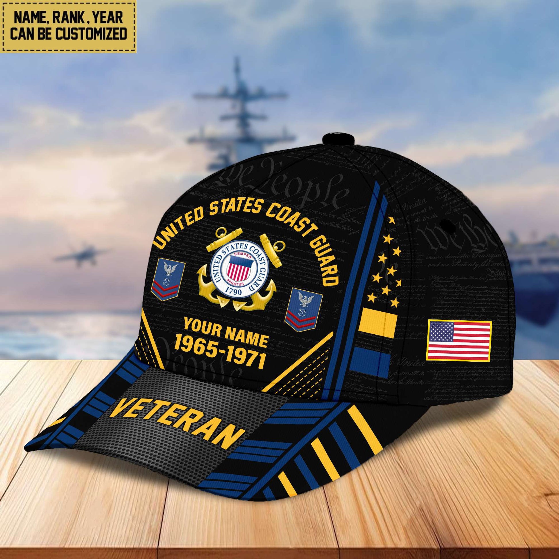 Premium Custom Name, Rank, Years Of Service US Veterans Cap da060801