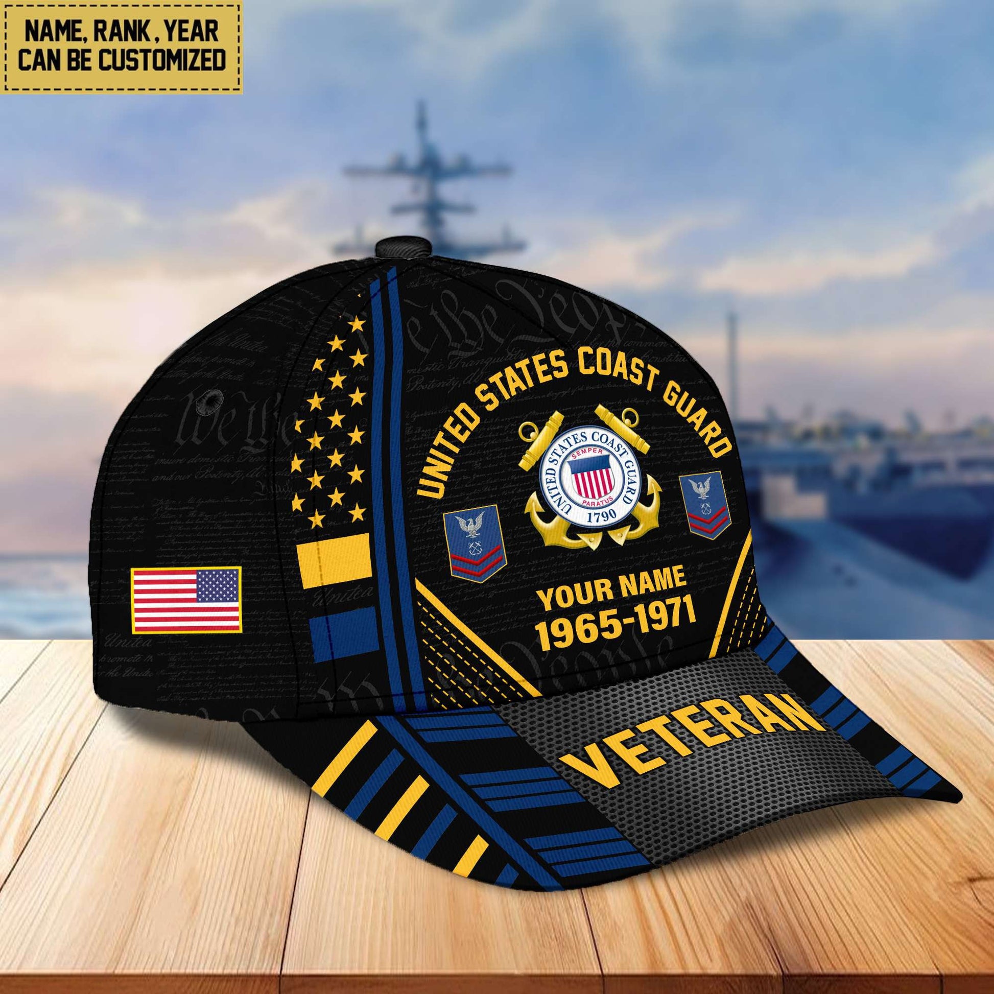 Premium Custom Name, Rank, Years Of Service US Veterans Cap da060801