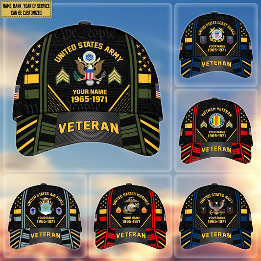 Premium Custom Name, Rank, Years Of Service US Veterans Cap da060801
