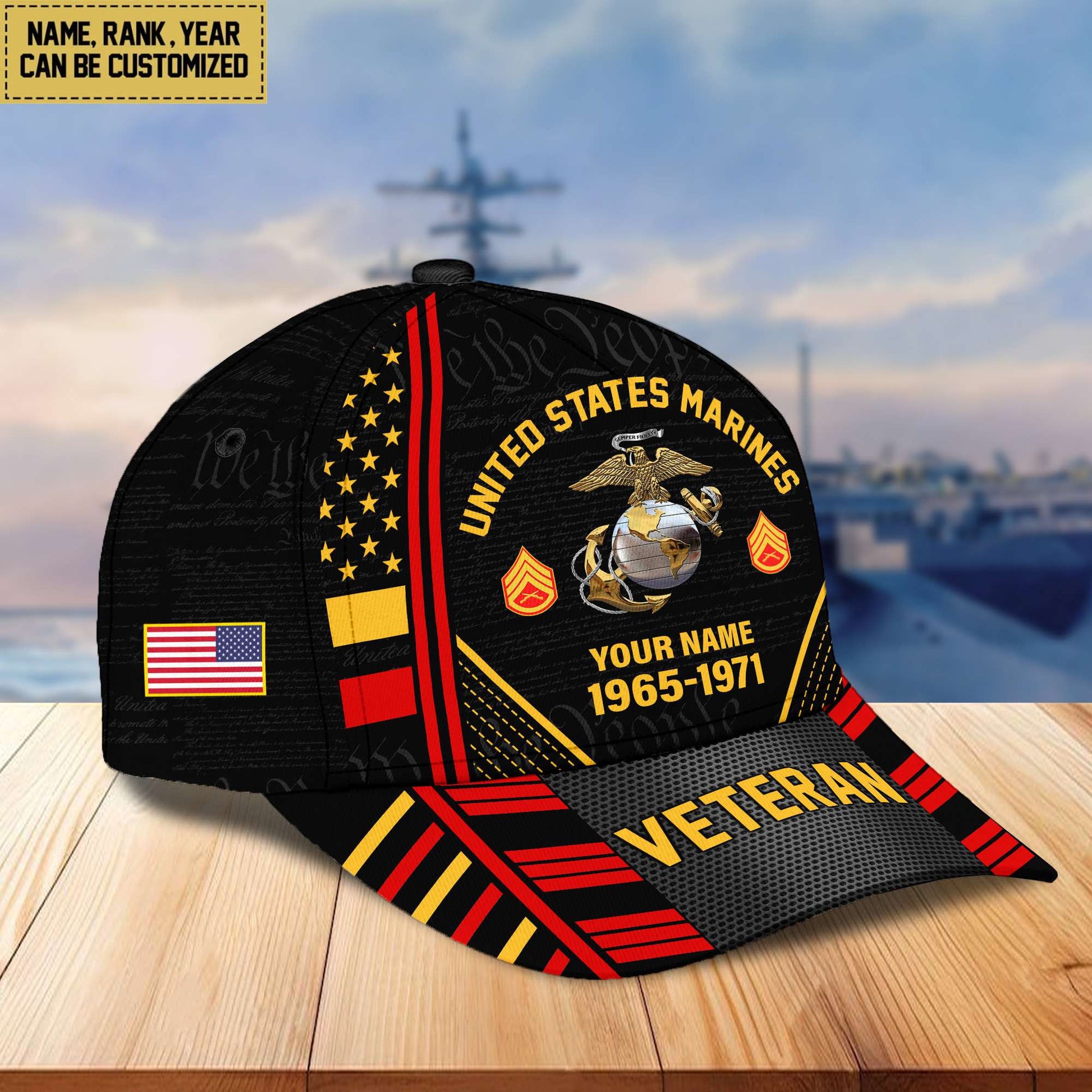 Premium Custom Name, Rank, Years Of Service US Veterans Cap da060801
