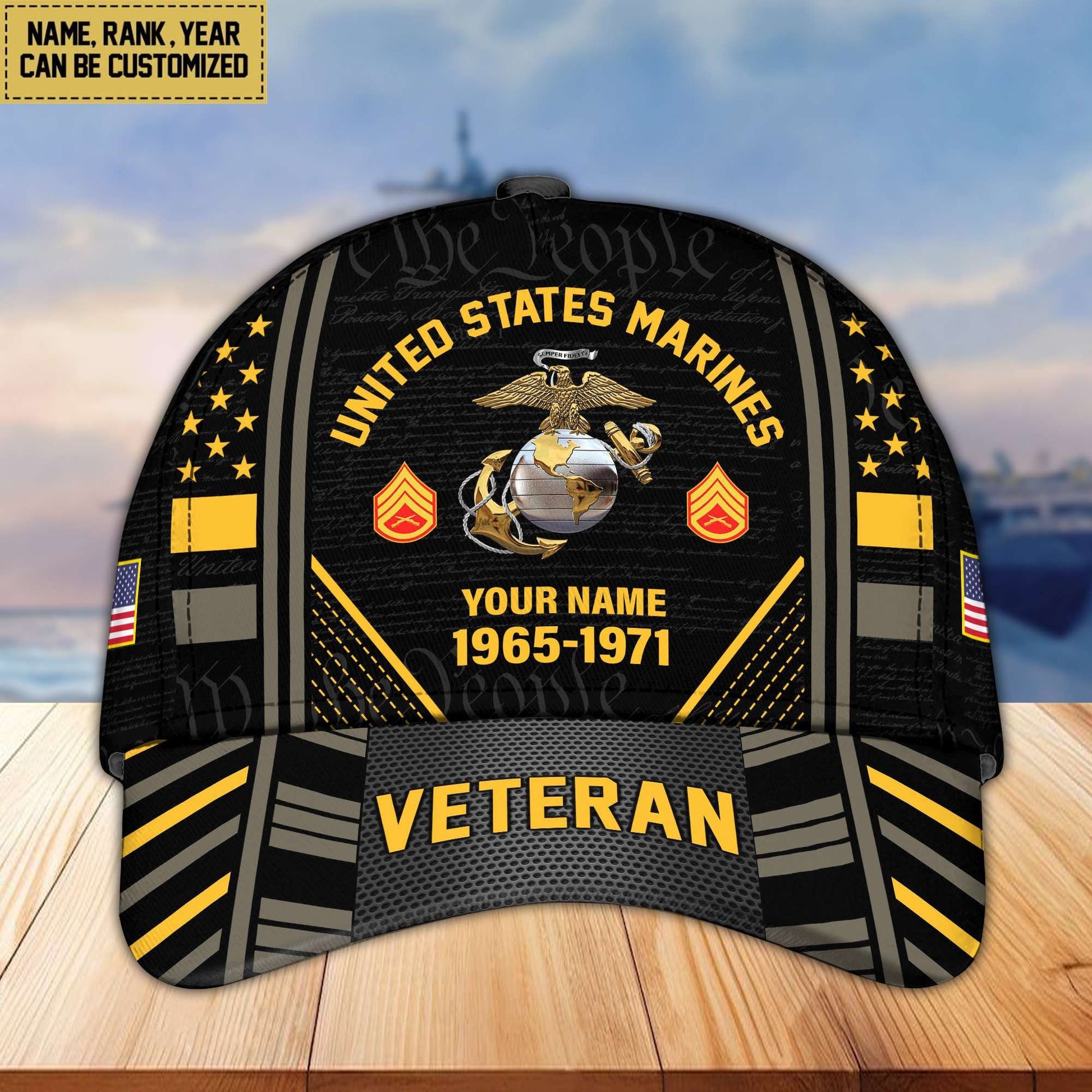 Premium Custom Name, Rank, Years Of Service US Veterans Cap da060801