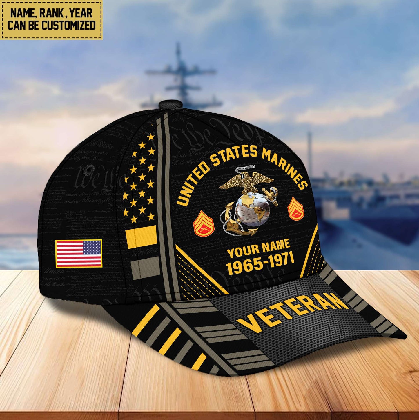 Premium Custom Name, Rank, Years Of Service US Veterans Cap da060801