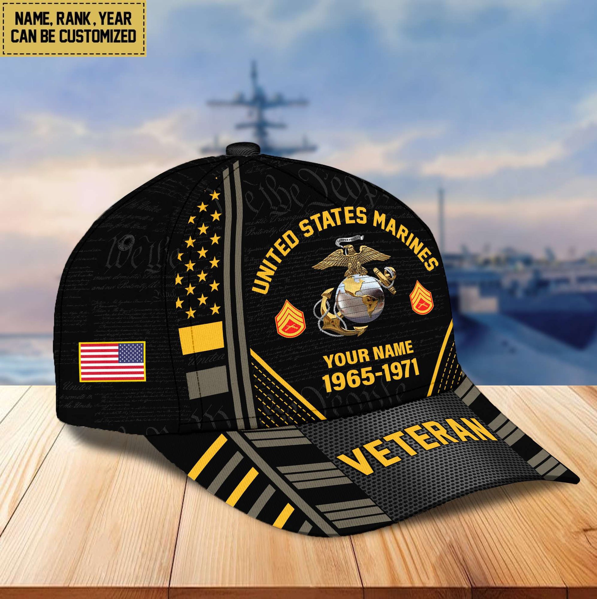 Premium Custom Name, Rank, Years Of Service US Veterans Cap da060801