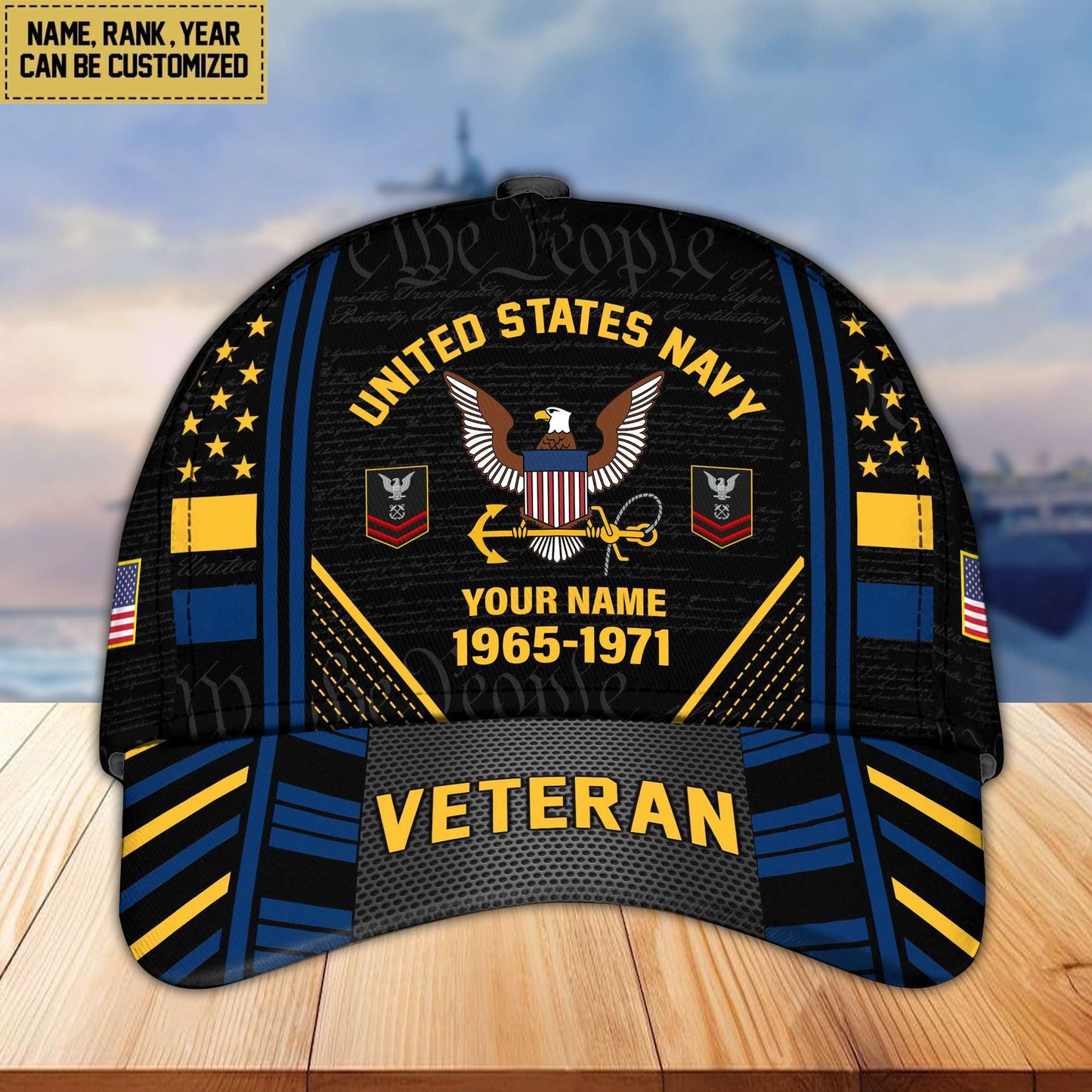 Premium Custom Name, Rank, Years Of Service US Veterans Cap da060801